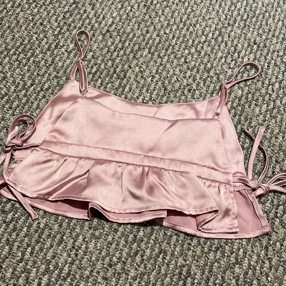 Garage Pink Satin open cropped tank top summer crop shirt - Picture 2 of 4